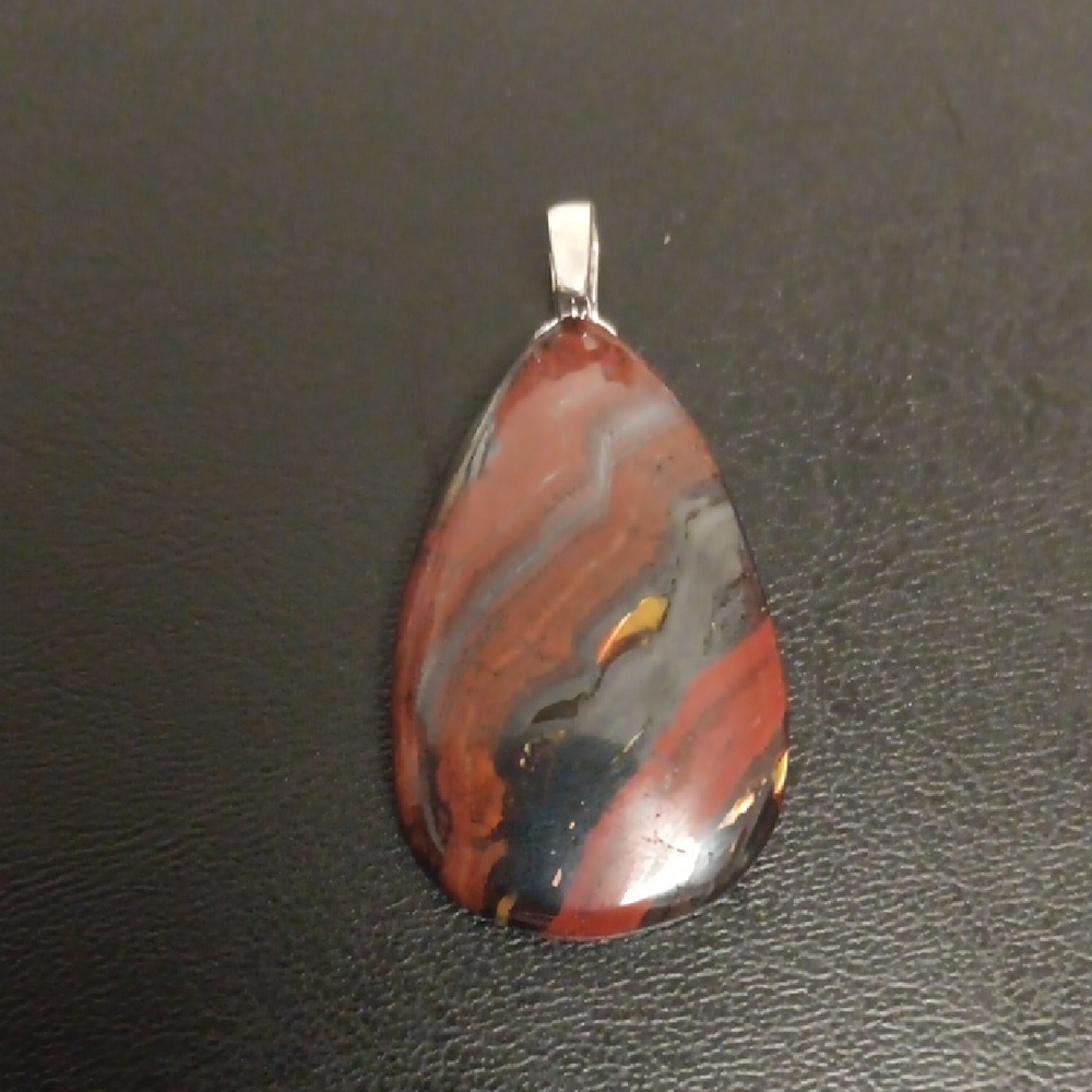 Multicolor Tiger Iron Gemstone Teardrop Pendant